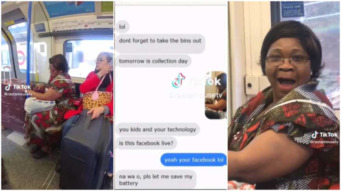 Mum and son chatted/man took a photo of his mum. Mum and son chatted/man took a photo of his mum.