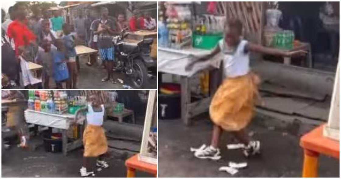 Little girl, dances, after school, in front of mum's shop, customers Little girl, dances, after school, in front of mum's shop, customers