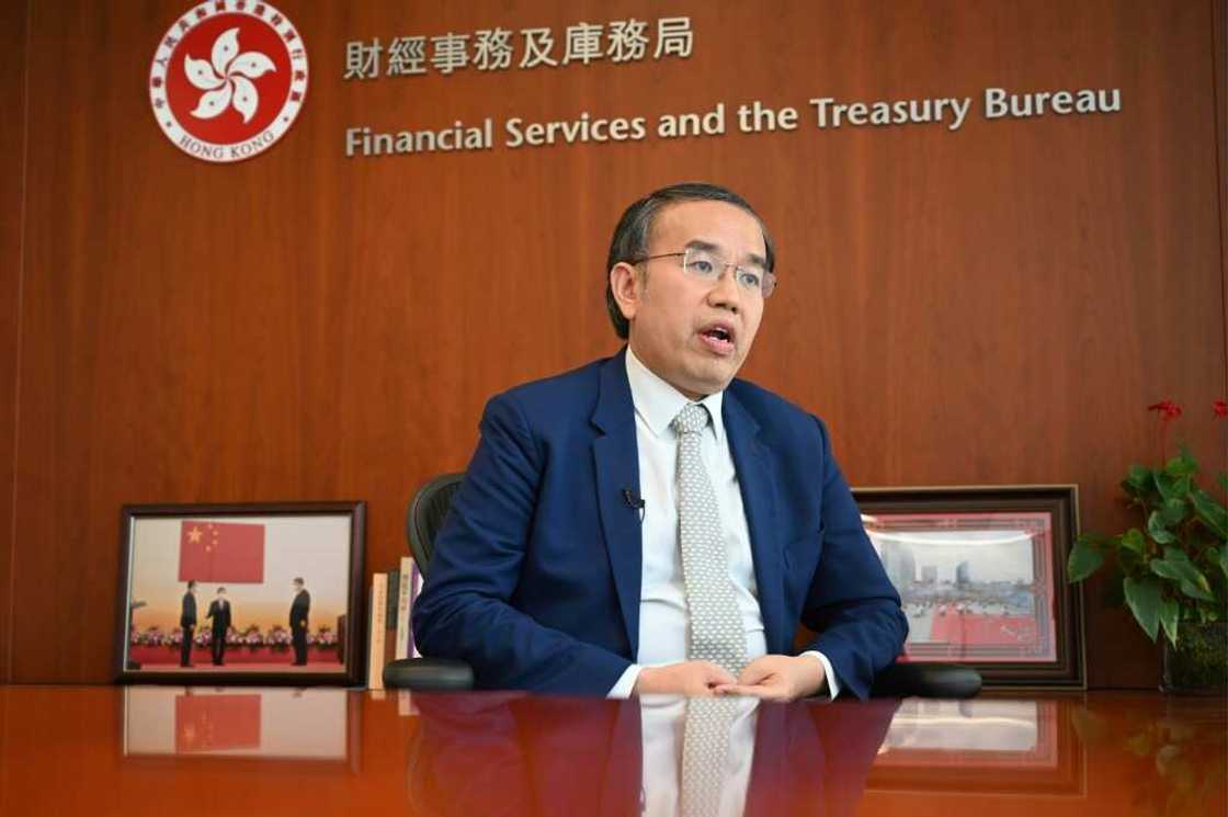 Hong Kong treasury chief Christopher Hui speaks during an interview with AFP in Hong Kong Hong Kong treasury chief Christopher Hui speaks during an interview with AFP in Hong Kong