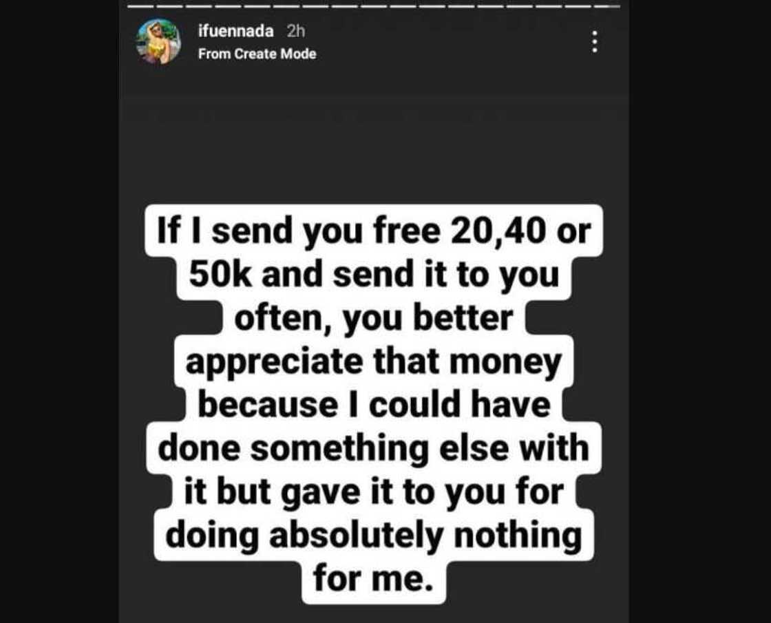 BBNaija star Ifu Ennada calls out entitled members of her extended family for being selfish BBNaija star Ifu Ennada calls out entitled members of her extended family for being selfish