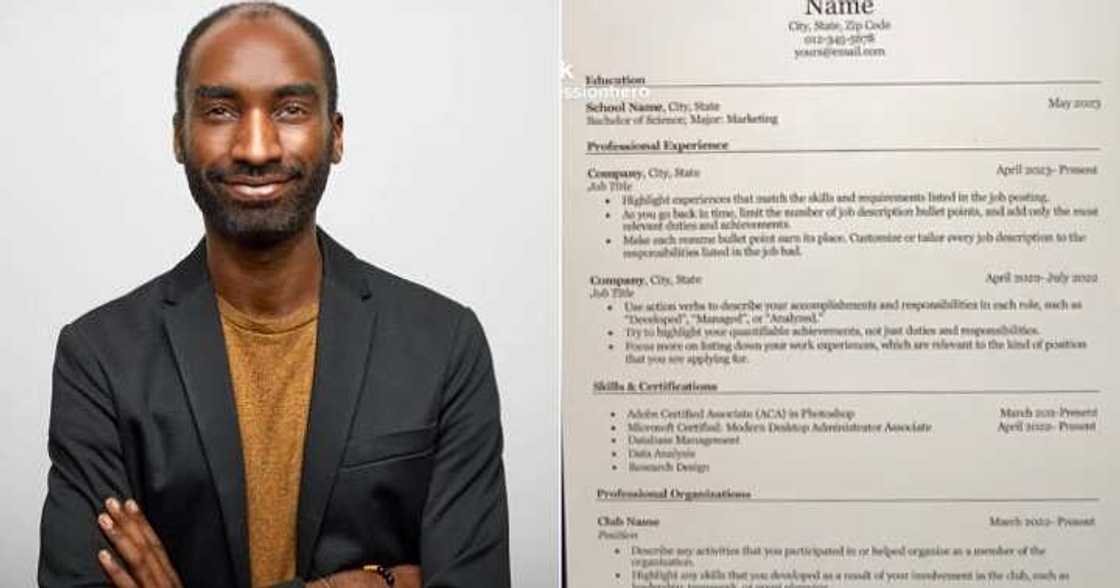 Man displays perfect CV format