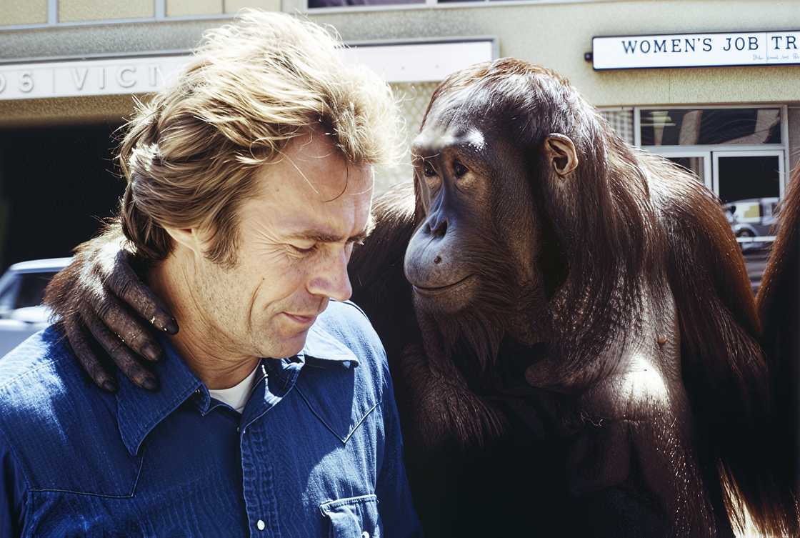 American actor Clint Eastwood with Clyde on the set of "Every Which Way But Loose"