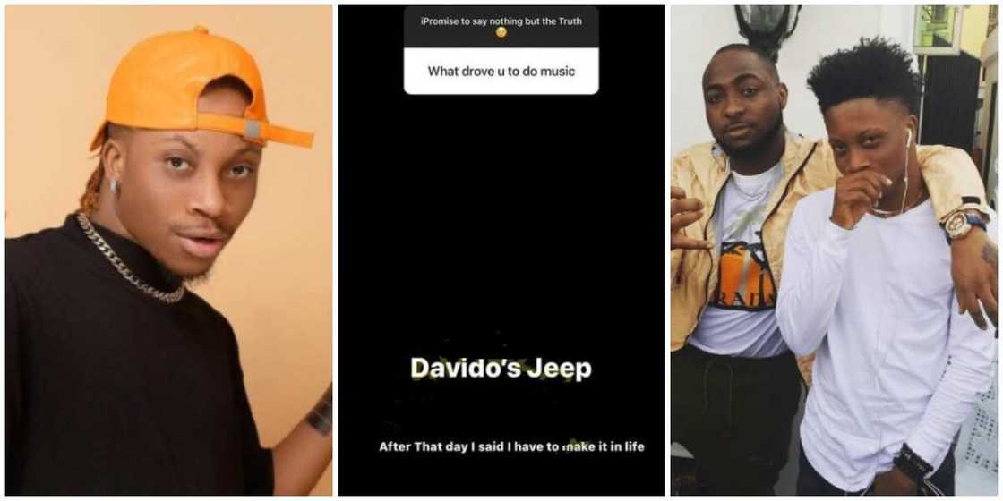 Nigerians react as singer Oxlade says Davido's jeep inspired him to do music