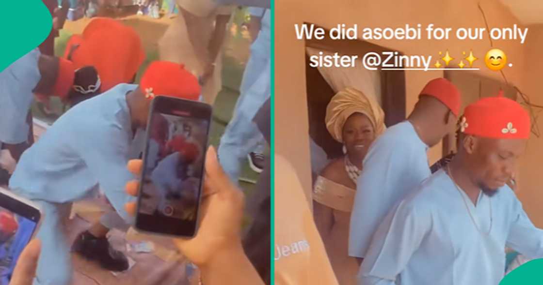 Five brothers captured on camera performing asoebi duties for their sister. Five brothers captured on camera performing asoebi duties for their sister.