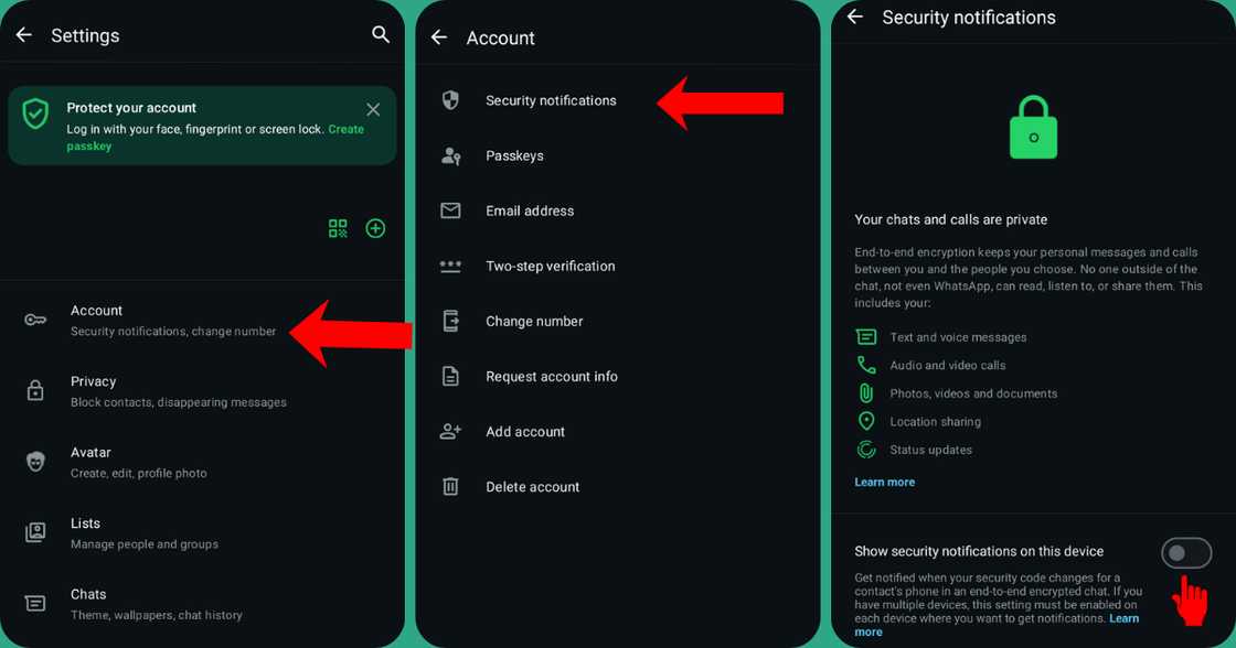 Steps of enabling security notifications on your WhatsApp