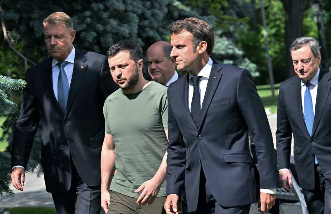 The day before the EU Commission's announcement the French, German, Italian and Romanian leaders had travelled to Kyiv to send a powerful symbol of support to Ukraine The day before the EU Commission's announcement the French, German, Italian and Romanian leaders had travelled to Kyiv to send a powerful symbol of support to Ukraine