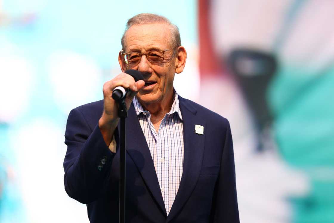 Owner Stephen M. Ross of the Miami Dolphins speaks at halftime in Miami Gardens, Florida