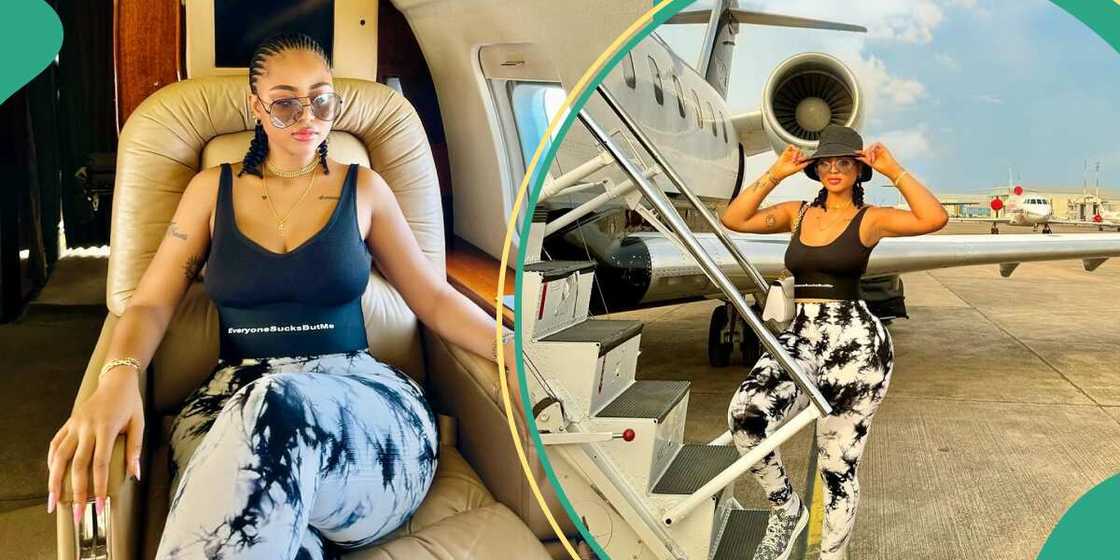 Regina Daniels boards private jet and prays for Nigeria's economy.