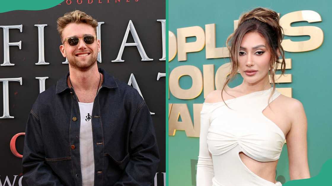 Harry Jowsey attends a movie  premiere (L). Francesca Farago arrives astatine  the 2024 People's Choice Awards (R)
