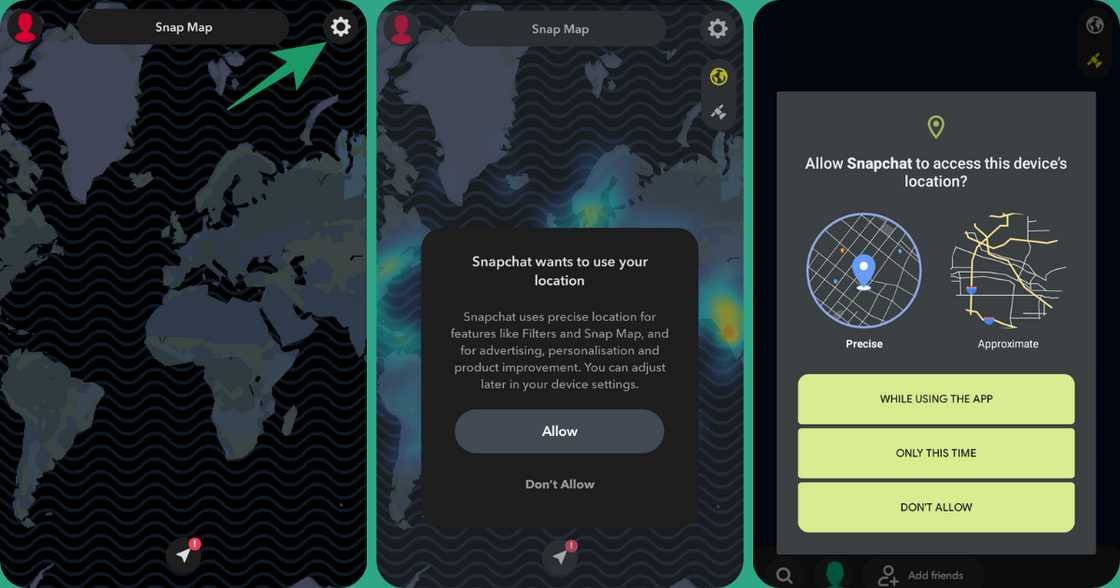 Snapchat application and privacy notifications.