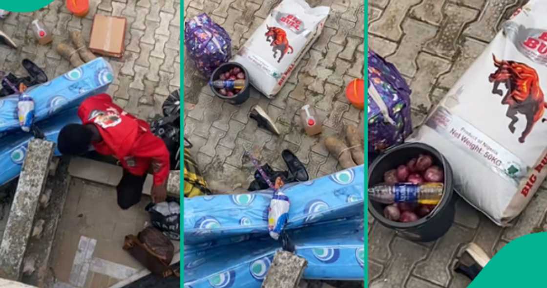 Nigerian man captures loads of foodstuffs that a year 1 student resumed school with. Nigerian man captures loads of foodstuffs that a year 1 student resumed school with.