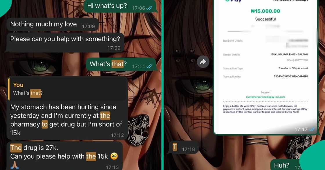 Man shares unexpected response after he sent lady N15k for medicine Man shares unexpected response after he sent lady N15k for medicine