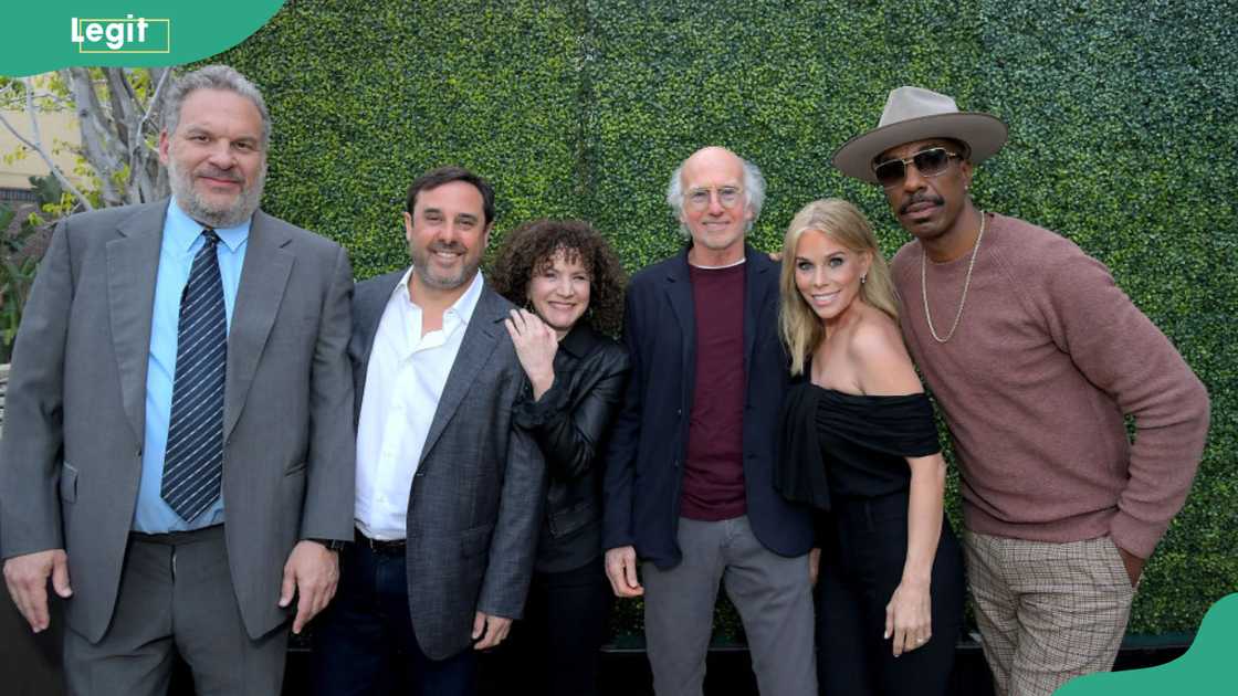 Jeff Garlin, Jeff Schaffer, Susie Essman, Larry David, Cheryl Hines, and J.B. Smoove. Jeff Garlin, Jeff Schaffer, Susie Essman, Larry David, Cheryl Hines, and J.B. Smoove.