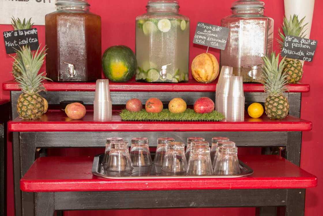 Detox water cocktail with tea, fruits Detox water cocktail with tea, fruits