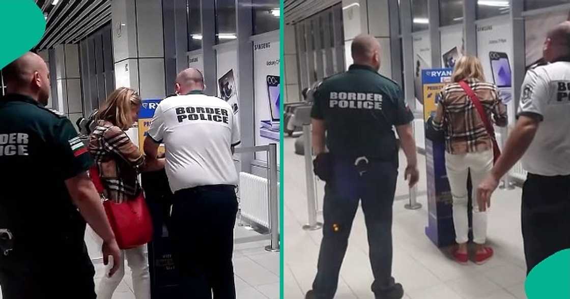 Passenger kneels down to cry over security's refusal to allow her board plane.