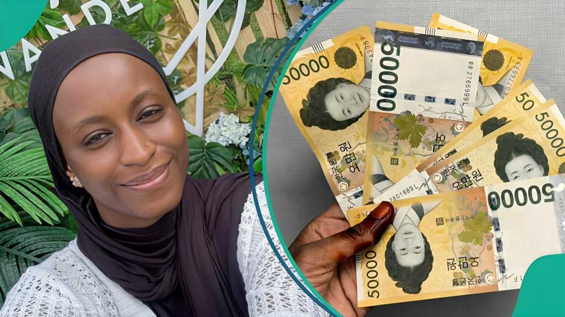 Nigerian lady in Korea shows off cash reward from landlord, reveals amount in naira