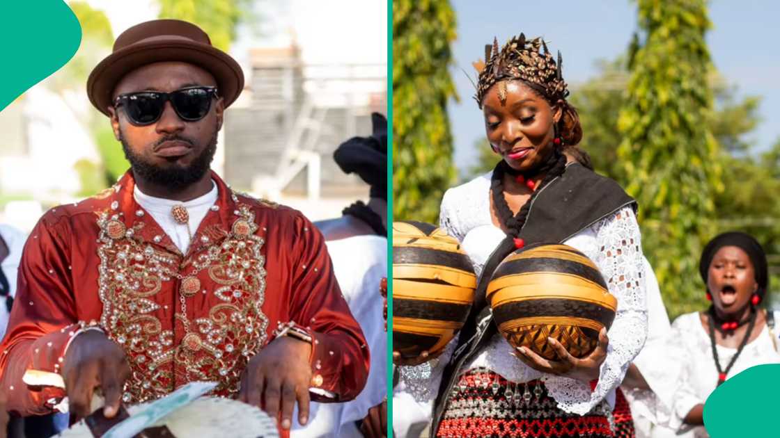 Man proudly shows off the wife that his wife gave to him during his graduation.
