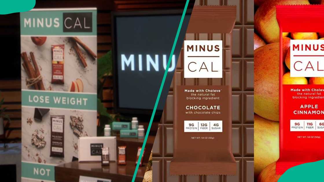 A Minus Cal advert banner and Minus Cal products on display A Minus Cal advert banner and Minus Cal products on display