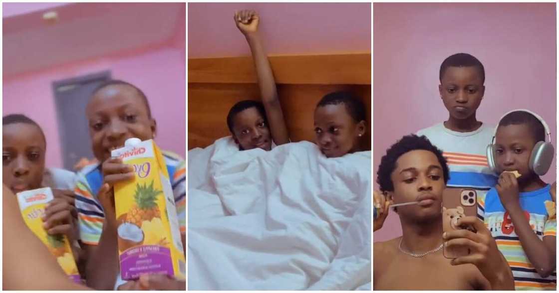 Big brother, two kid sisters, hotel room Big brother, two kid sisters, hotel room