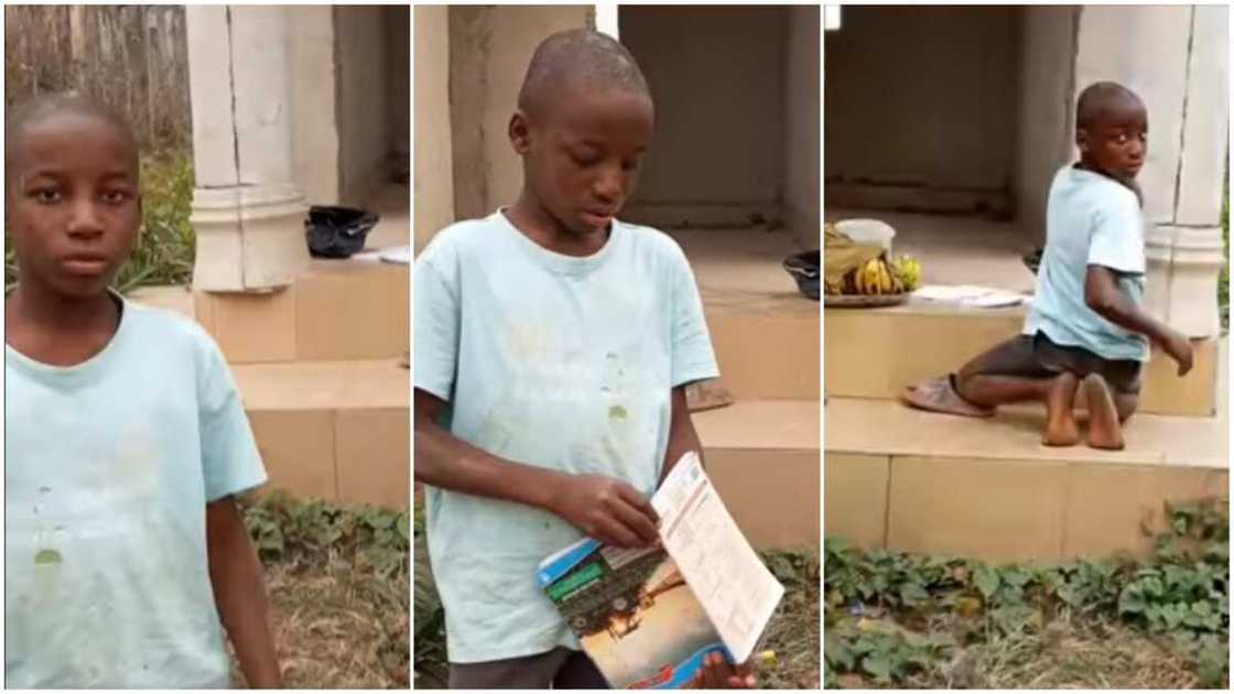 The boy was seen doing his assignment. The boy was seen doing his assignment.