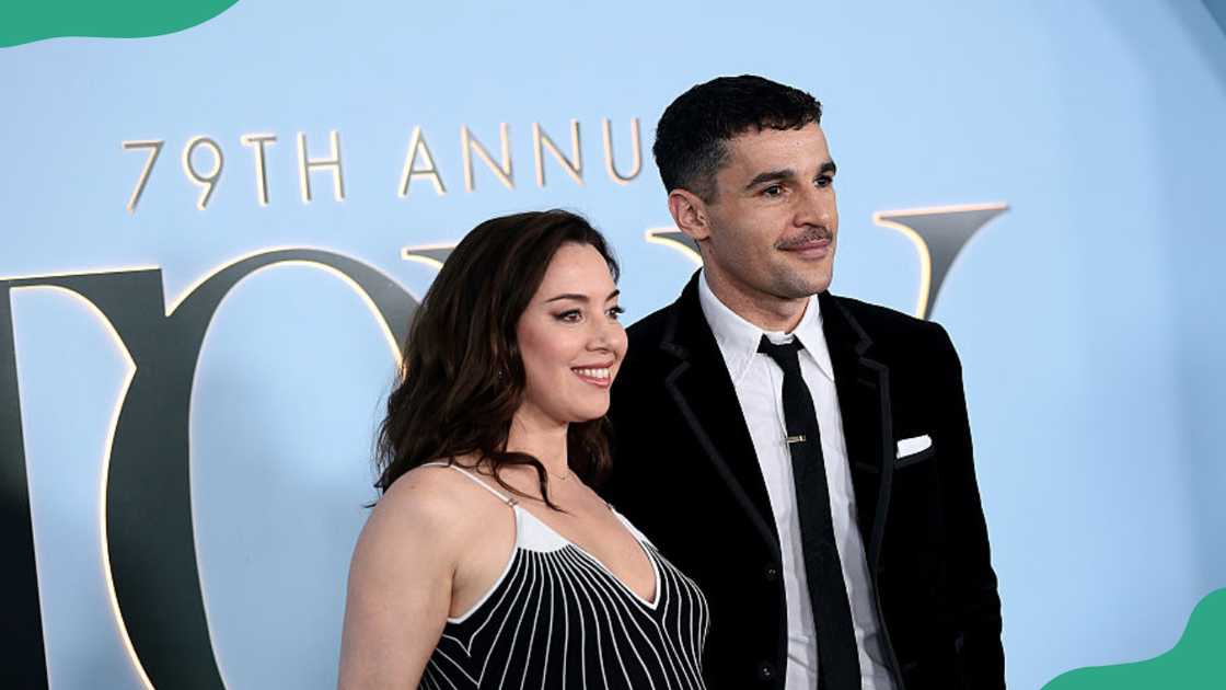 Aubrey Plaza and Christopher Abbott at an award ceremony Aubrey Plaza and Christopher Abbott at an award ceremony