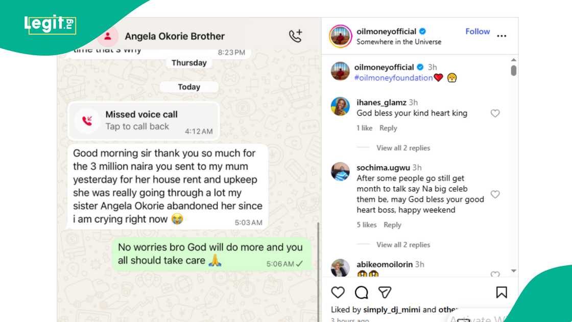 Oil Money claims he sent N3m to Angela Okorie's mother