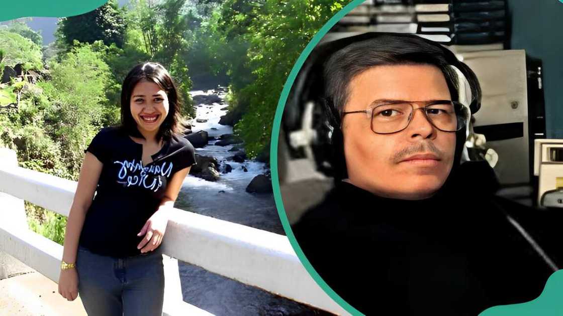 Airyn Ruiz Bell standing on the bridge (L). Art Bell with headphones (R). Airyn Ruiz Bell standing on the bridge (L). Art Bell with headphones (R).