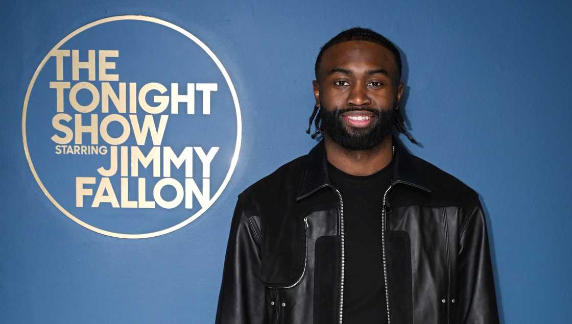 Jaylen Brown poses backstage on the Tonight Show Starring Jimmy Fallon Jaylen Brown poses backstage on the Tonight Show Starring Jimmy Fallon