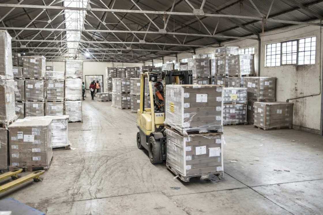 Material for the Kenyan election is stored at a warehouse in Nairobi before being sent to polling stations