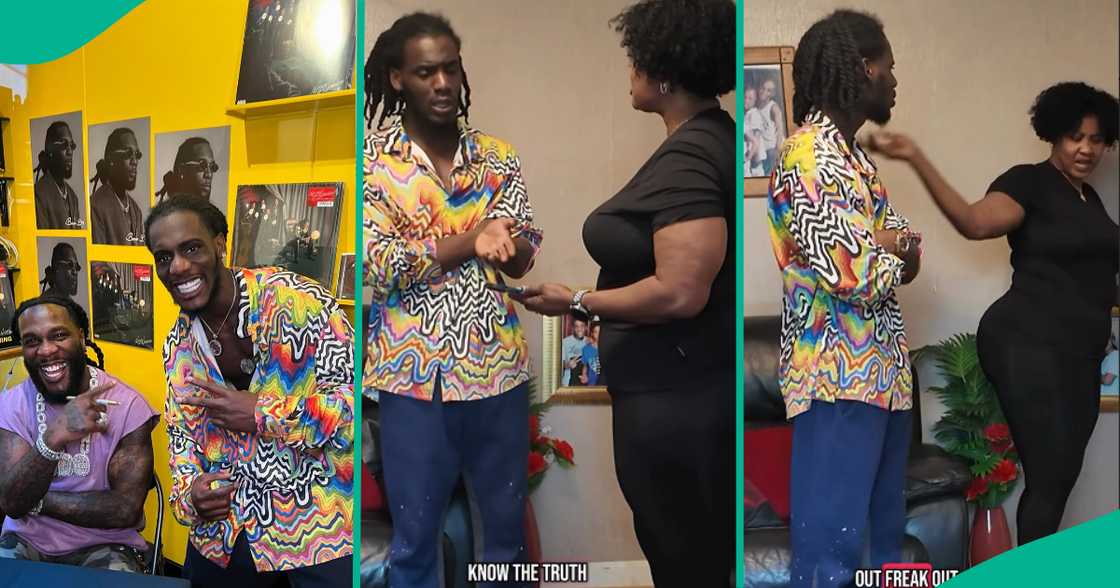 Nigerian content creator Demz asks mum if he was adopted after meeting Afrobeats superstar Burna Boy. Nigerian content creator Demz asks mum if he was adopted after meeting Afrobeats superstar Burna Boy.