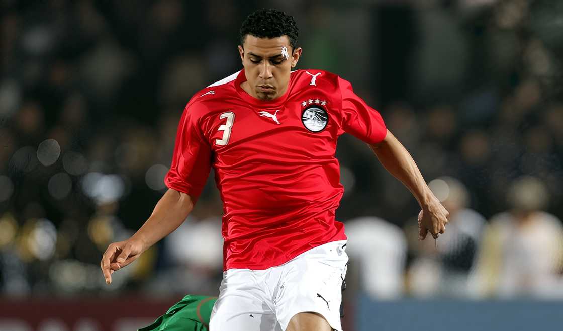 Mohamed Abdel Wahab kicks the ball during an international match Mohamed Abdel Wahab kicks the ball during an international match