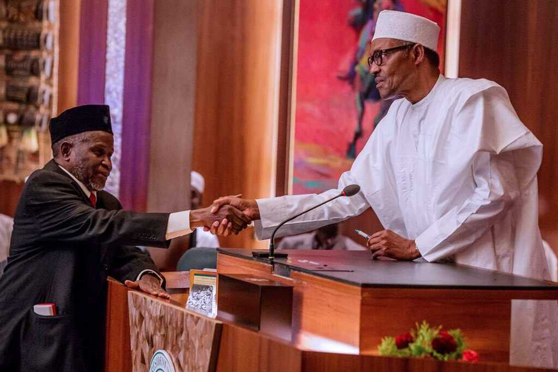 Tanko Muhammad, Muhammadu Buhari, Grand Commander of the Order of the Niger, Chief justice of Nigeria, judiciary, national award Tanko Muhammad, Muhammadu Buhari, Grand Commander of the Order of the Niger, Chief justice of Nigeria, judiciary, national award