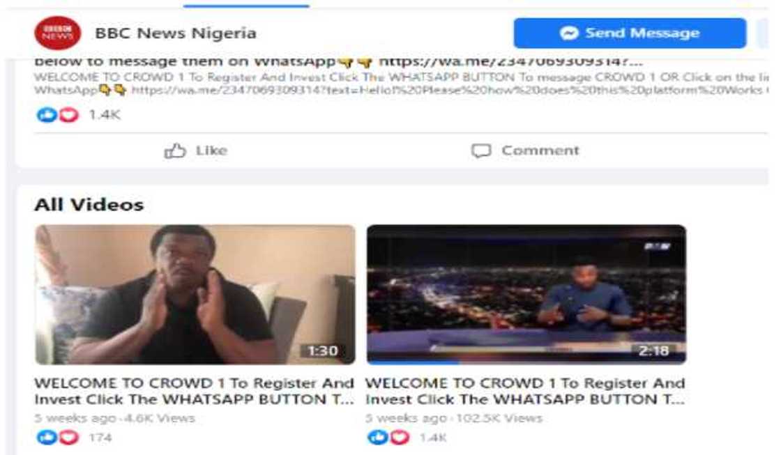 Sponsored "BBC News Nigeria" page asking people to invest for higher returns is fraudulent, fake (Fact Check) Sponsored "BBC News Nigeria" page asking people to invest for higher returns is fraudulent, fake (Fact Check)