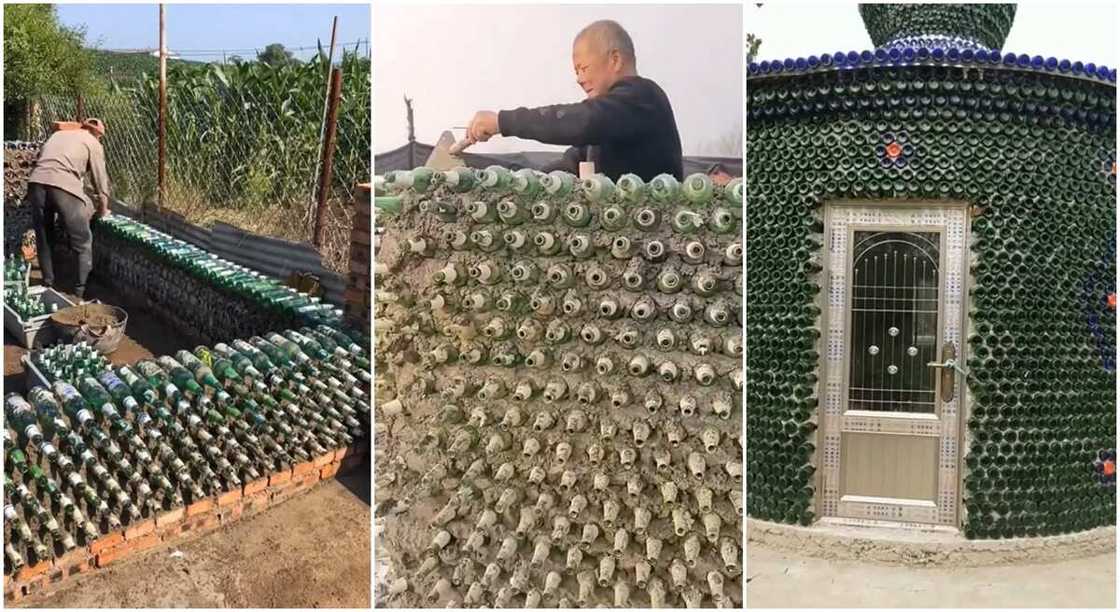 Photos of a man who used empty bottles to build a house. Photos of a man who used empty bottles to build a house.