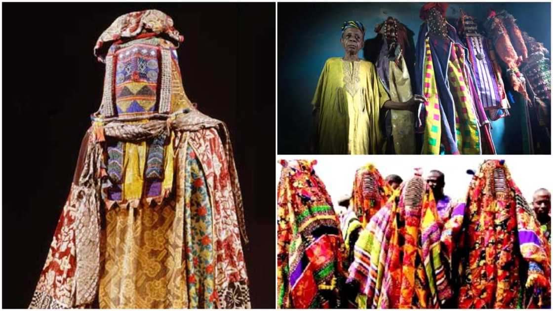 Egungun festival is common in Yoruba land/masquerades have colourful clothes. Egungun festival is common in Yoruba land/masquerades have colourful clothes.