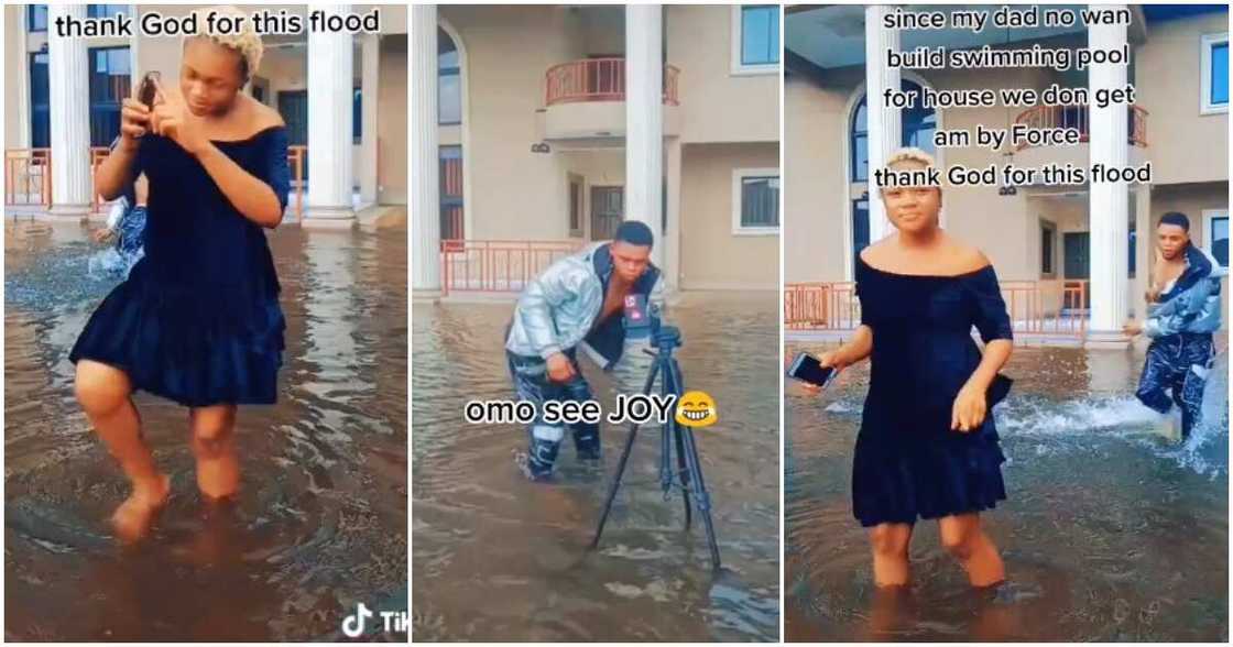 Mansion, siblings play in flooded mansion, swimming pool, playing in the flood, Nigerian flood latest news Mansion, siblings play in flooded mansion, swimming pool, playing in the flood, Nigerian flood latest news