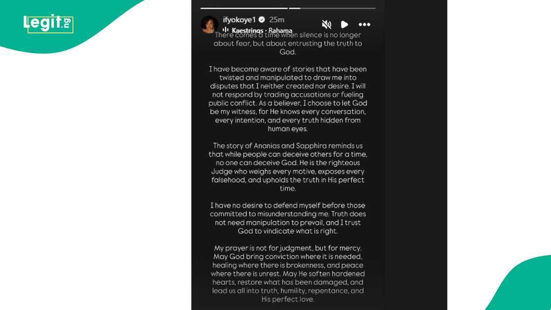 Jude Okoye’s wife, Ify hands everything to God amid her brother in-law, Peter’s fresh allegation against her husband and herself.