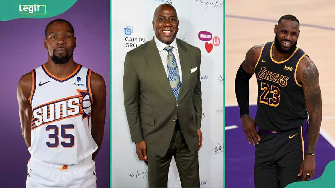 Kevin Durant (L), Magic Johnson (C) and LeBron James (R) are some of the richest NBA players in the world.