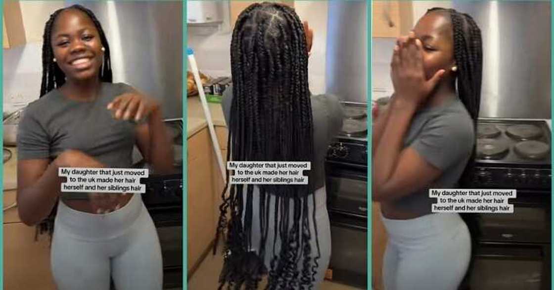 Nigerian girl braids her hair herself in the UK