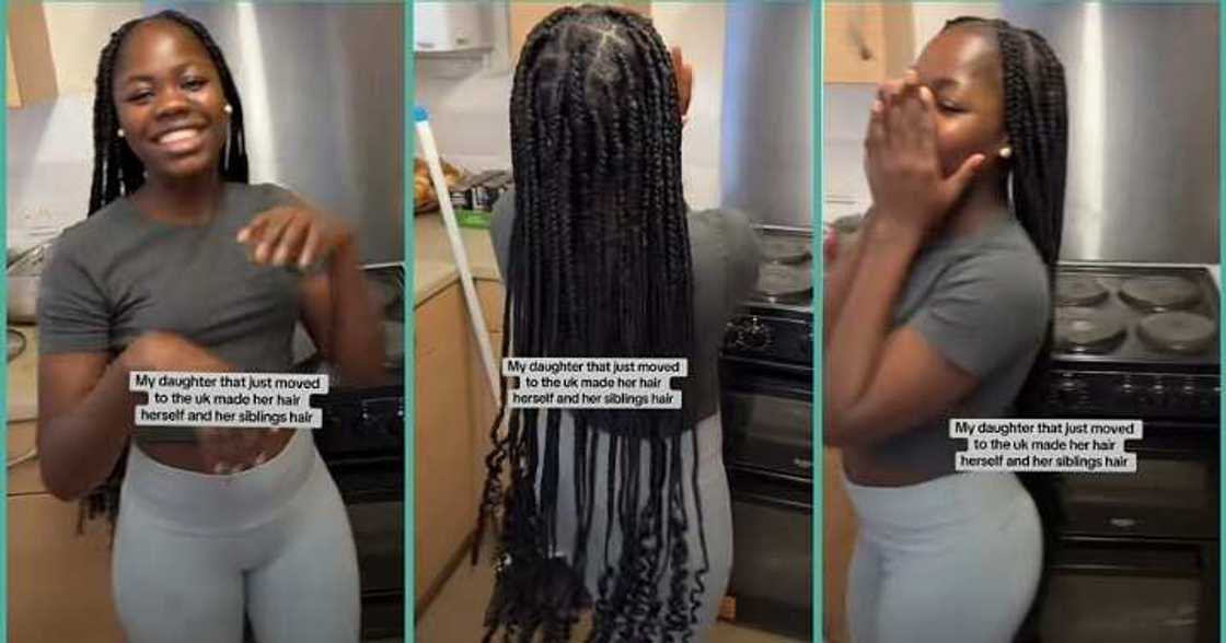 Nigerian girl braids her hair herself in the UK Nigerian girl braids her hair herself in the UK