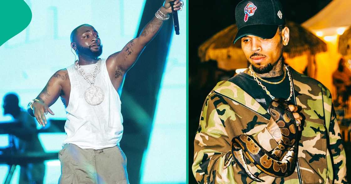 Davido performs with Chris Brown in South Africa. Davido performs with Chris Brown in South Africa.