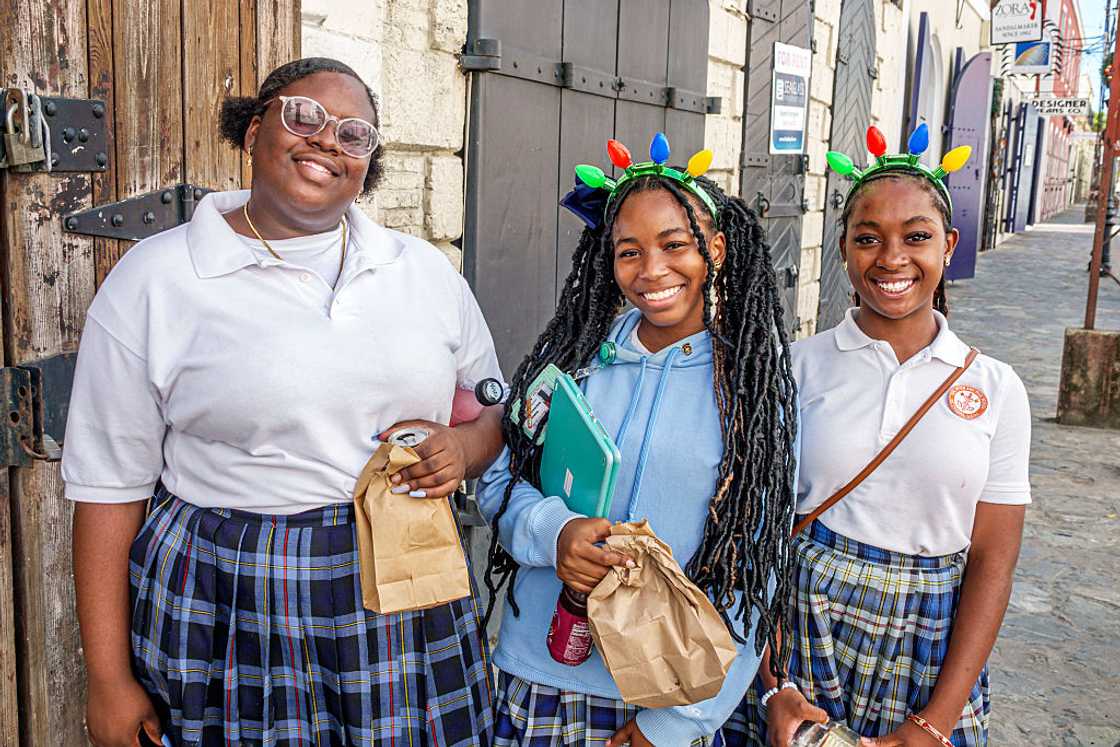 High school girls smiling