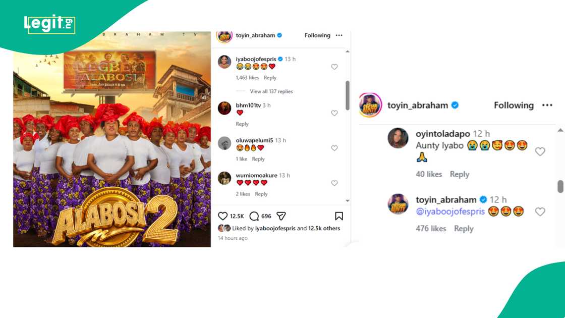 A screenshot showing Iyabo Ojo and Toyin Abraham's friendly exchange. A screenshot showing Iyabo Ojo and Toyin Abraham's friendly exchange.