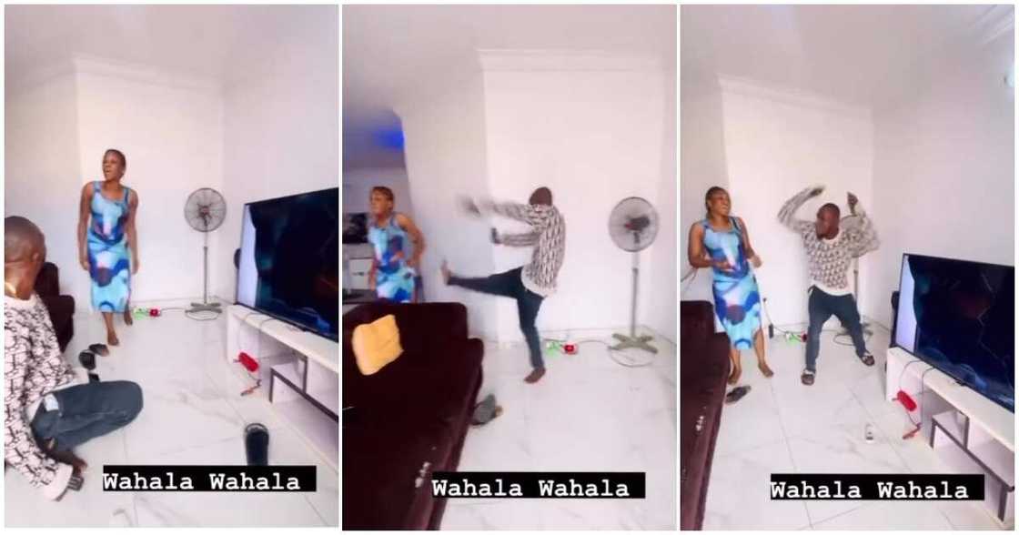 Man, flat screen TV, girlfriend Man, flat screen TV, girlfriend