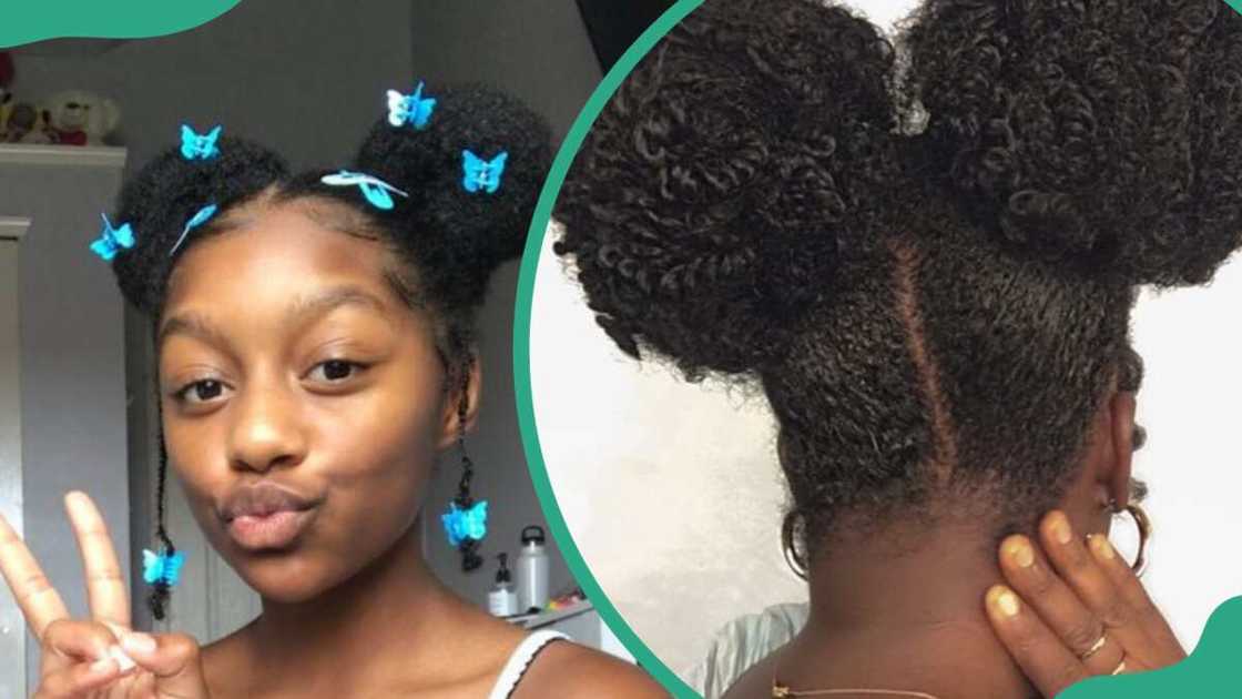 Front and back view of a twin kinky buns Front and back view of a twin kinky buns