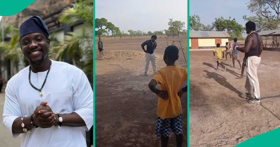 Lady emotional after spotting Verydarkman in community playing ball with kids, shares video Lady emotional after spotting Verydarkman in community playing ball with kids, shares video