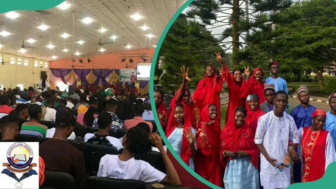AAUA students listening to a lecture and students smiling after a culture day presentation AAUA students listening to a lecture and students smiling after a culture day presentation