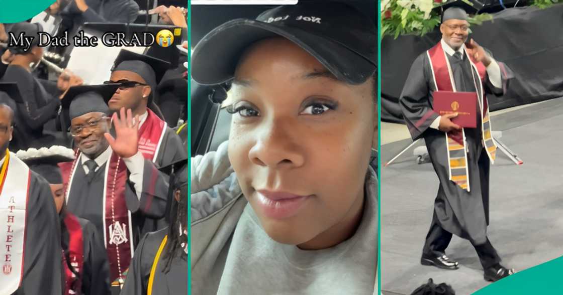 Family emotional as grandpa graduates from university Family emotional as grandpa graduates from university