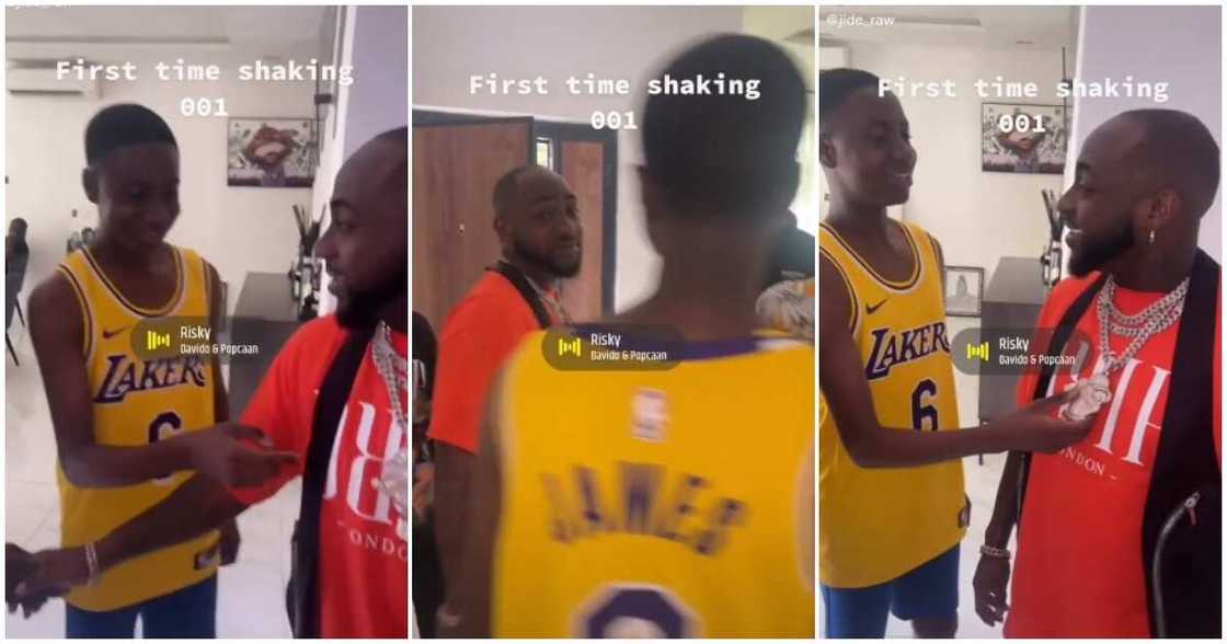 Davido and fan, Davido allows fan, fan feels Davido's diamond chain, video of Davio and fan Davido and fan, Davido allows fan, fan feels Davido's diamond chain, video of Davio and fan