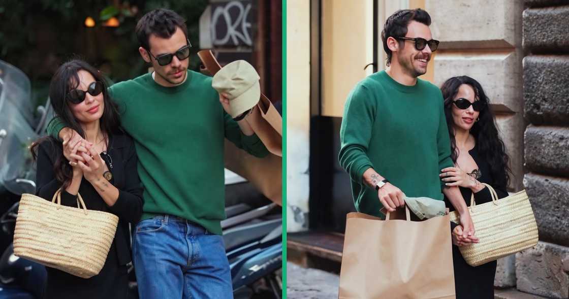 Harry Styles and Zoë Kravitz carry bags while holding each other during a walk Harry Styles and Zoë Kravitz carry bags while holding each other during a walk
